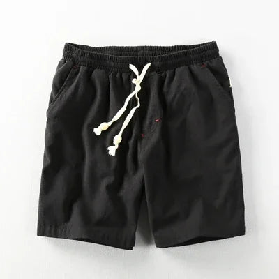 Schinteon Summer Men Casual Cotton Linen Shorts Knee Length Beach Elastic Waist Shorts Solid Color Comfortable Pants New