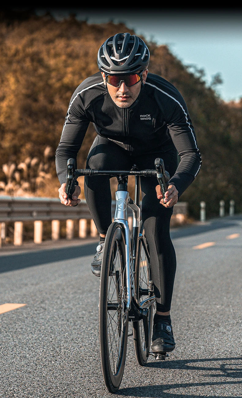 ROCKBROS Bicycle Jersey Fall/Winter Fleece Cycling Clothing Thermal Long Sleeve Cycling Clothing Warmer Windproof Sportswear