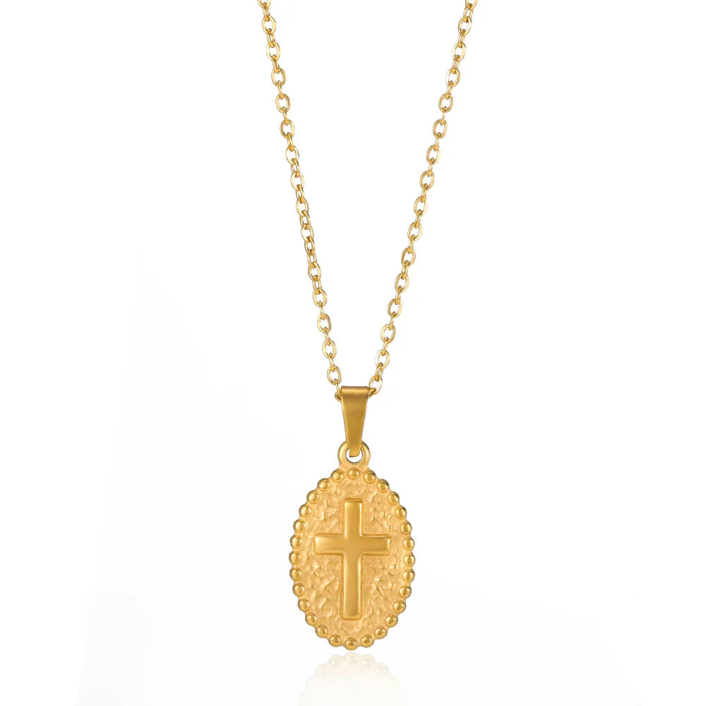 Stainless Steel Jesus Cross Necklace For Women Men Gold Color Caravaca Angels Crucifix Charm Choker Rapper Jewelry Hip Hop Gift