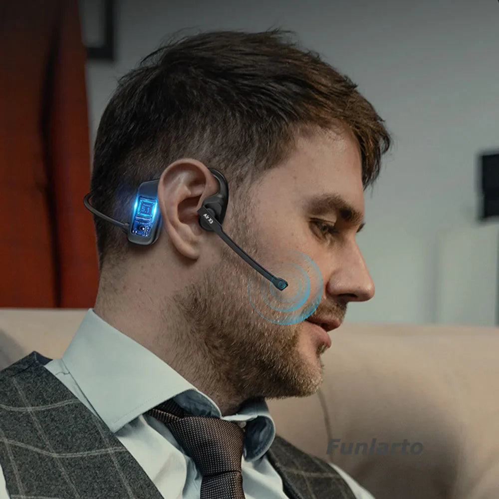 Open Ear Noise Cancelling Headset Wireless Bluetooth ENC Call Noise Elimination Computer Headphone Wireless with Boom Microphone