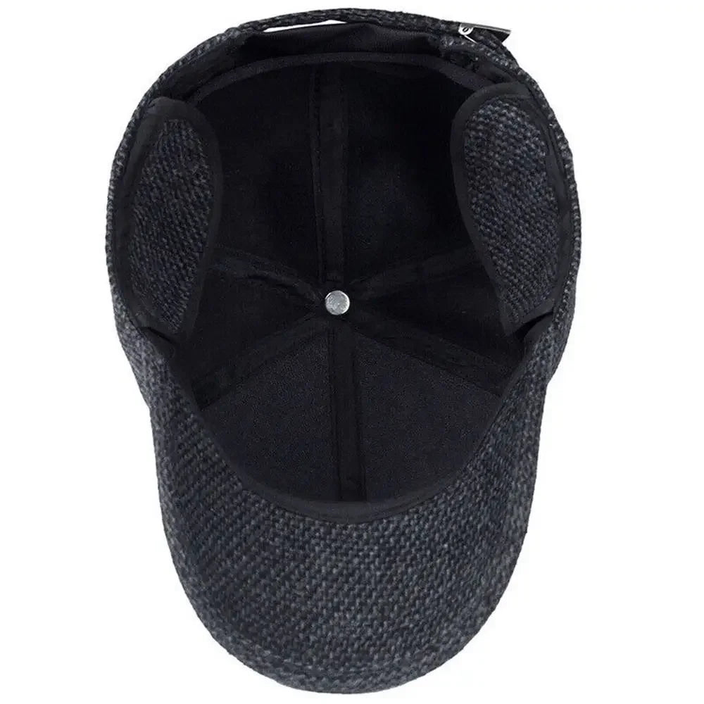 Autumn Winter Warm Men Woolen Baseball Cap Outdoor Ear Cover Earflaps Adjustable Hat Middle-aged Dad Hat With Earmuffs Design