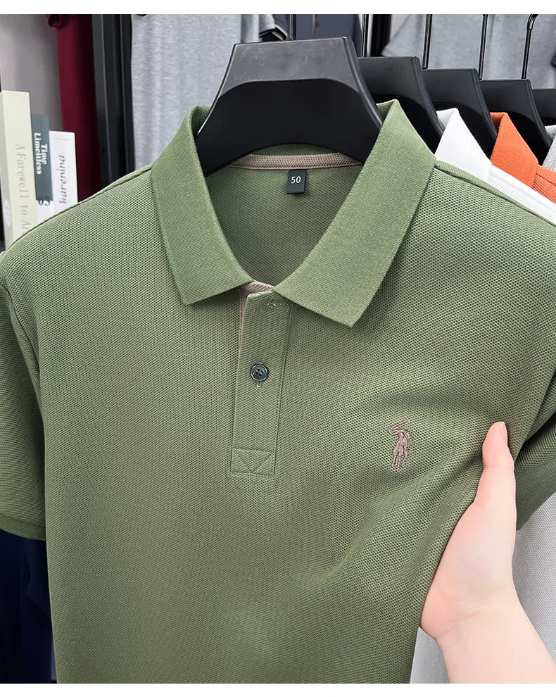 100% pure cotton men's short sleeved polo shirt hot selling summer fashionable horse logo embroidery classic Paul casual T-shirt