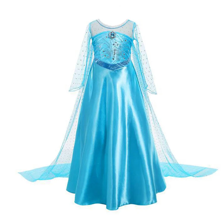 Girls Dress Children Mesh Print Princess Dress Kids Anna Cosplay