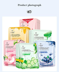 12 Pieces Blueberry Facial Masks Aloe Cucumber Peach Fresh Fruit Moisturizing Face Mask Sheets for Beauty Facial Skin Care