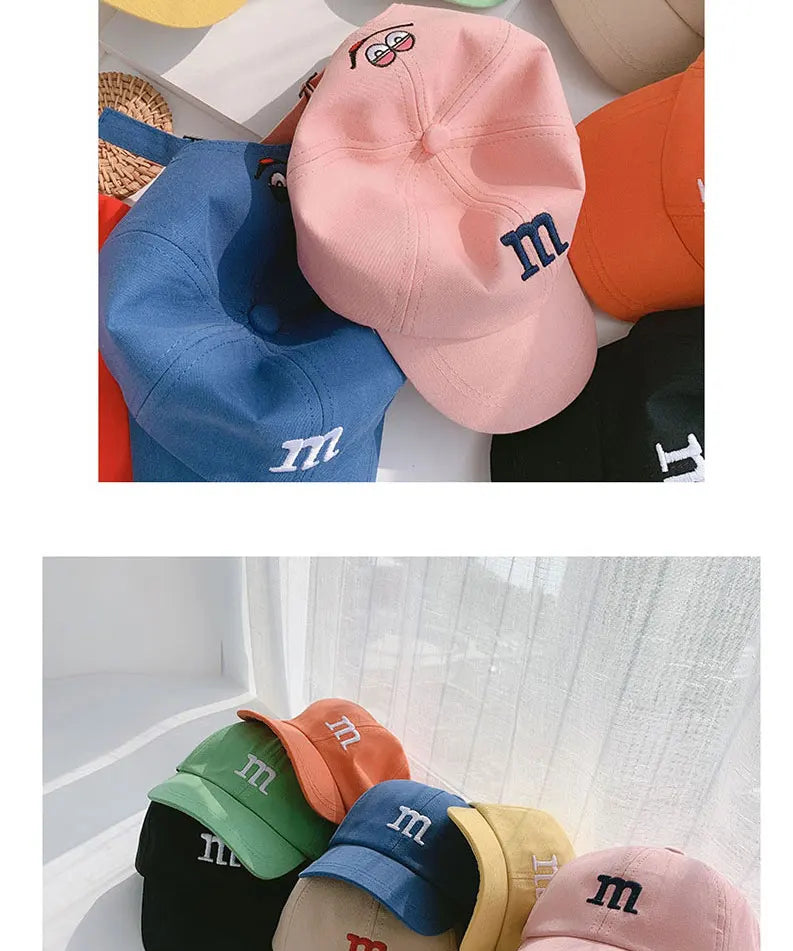 Kids Baseball Cap Children's Hat for Lovely Baby Cotton Breathable Kids Hats Girl Boy Caps M Letter Embroidered Hat for Boy
