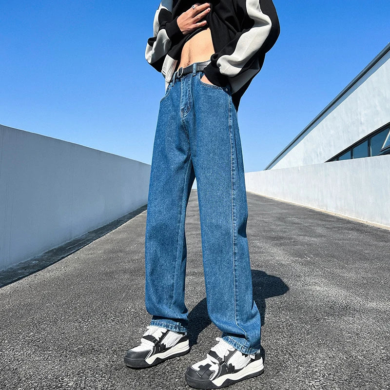 Men's Denim Wide-leg Pants Korean Style Straight Loose Jeans Street Hip-hop