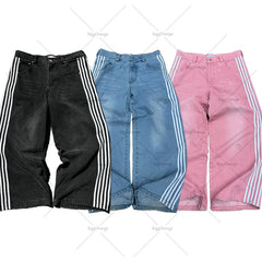 Harajuku Y2K Casual Loose Jeans Men Retro Fashion Versatile Straight Wide-leg Pants