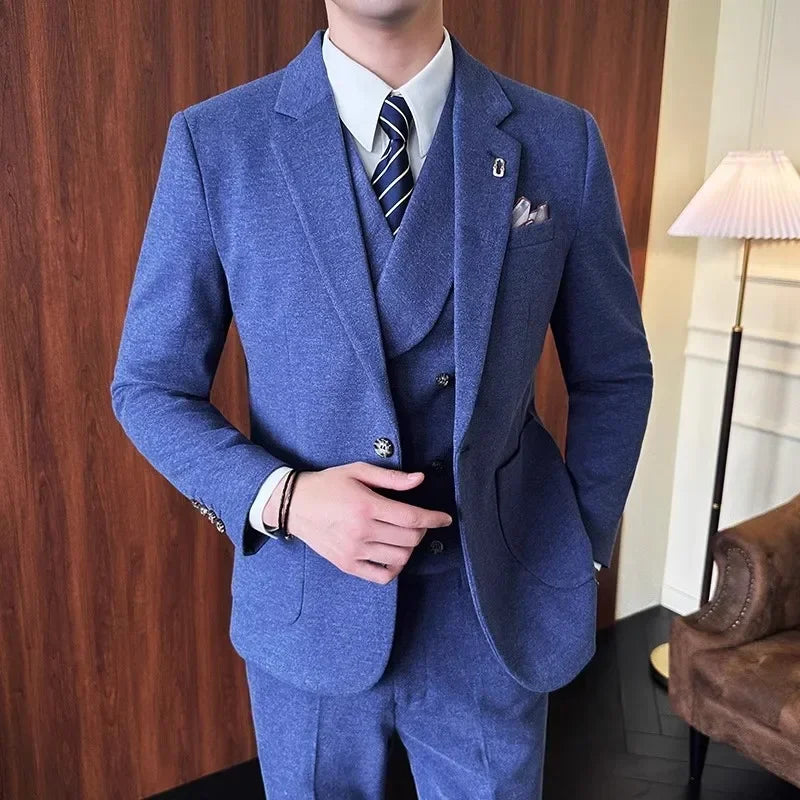 Tuxedo for Mens: Men Leisure Boutique Thickened Woolen Slim Suit Pants Vest 3 Pcs