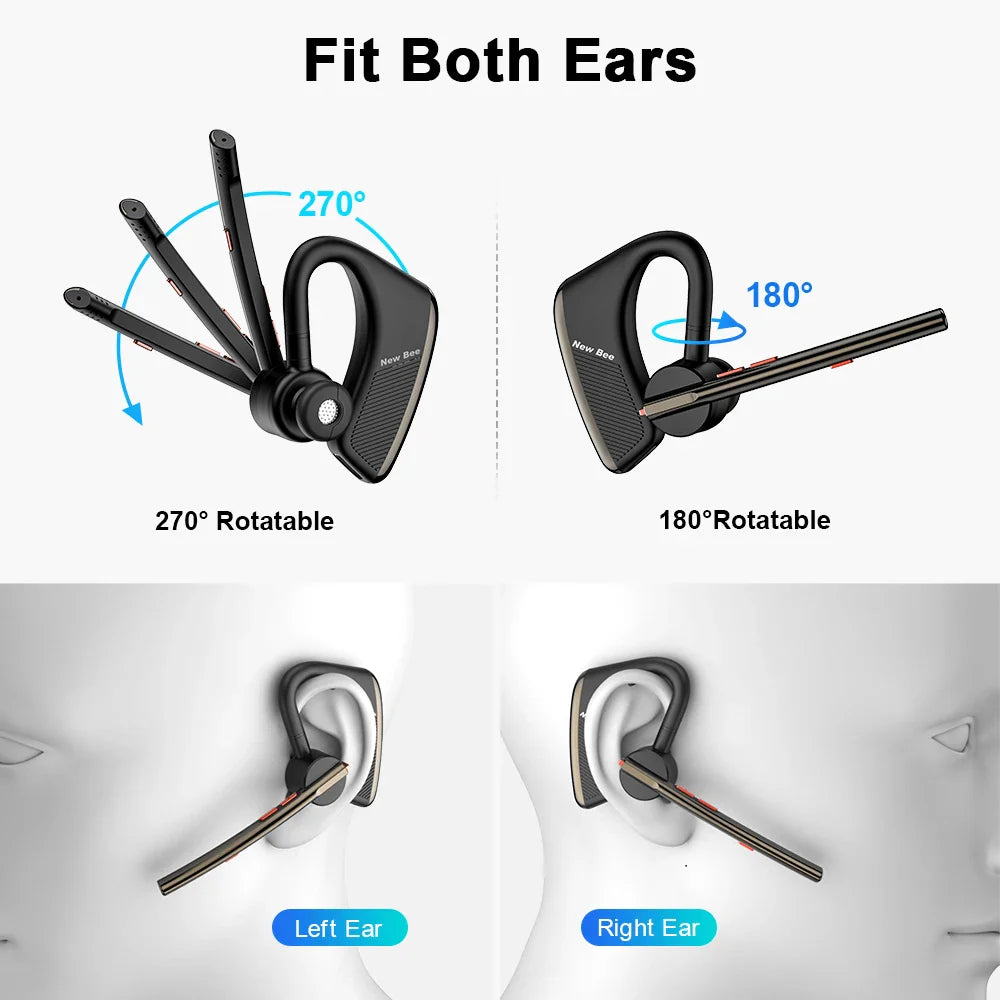 New Bee M50 Bluetooth Headset Wireless Earpiece Earphones 24 Hrs Talk Time V5.2 Headphones with Dual Mic CVC8.0 Handsfree