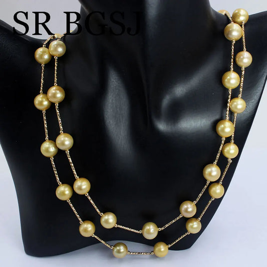 Beaded Chain Yellow Natural Freshwater Pearl Long Sweater Necklace for Women