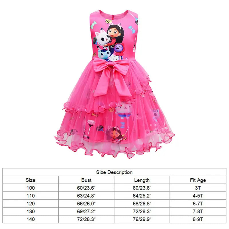Gabbys Dollhouse Costume For Baby Girl Lace Dress Fashion Kid Up Bow Print