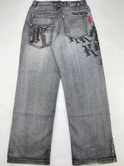 Y2K Jeans Women Washed Gray Straight Pants Street Gothic Loose