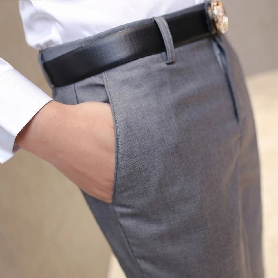 Men's Casual Suit Pants Lumbar Stretching Pure Color Formal Business