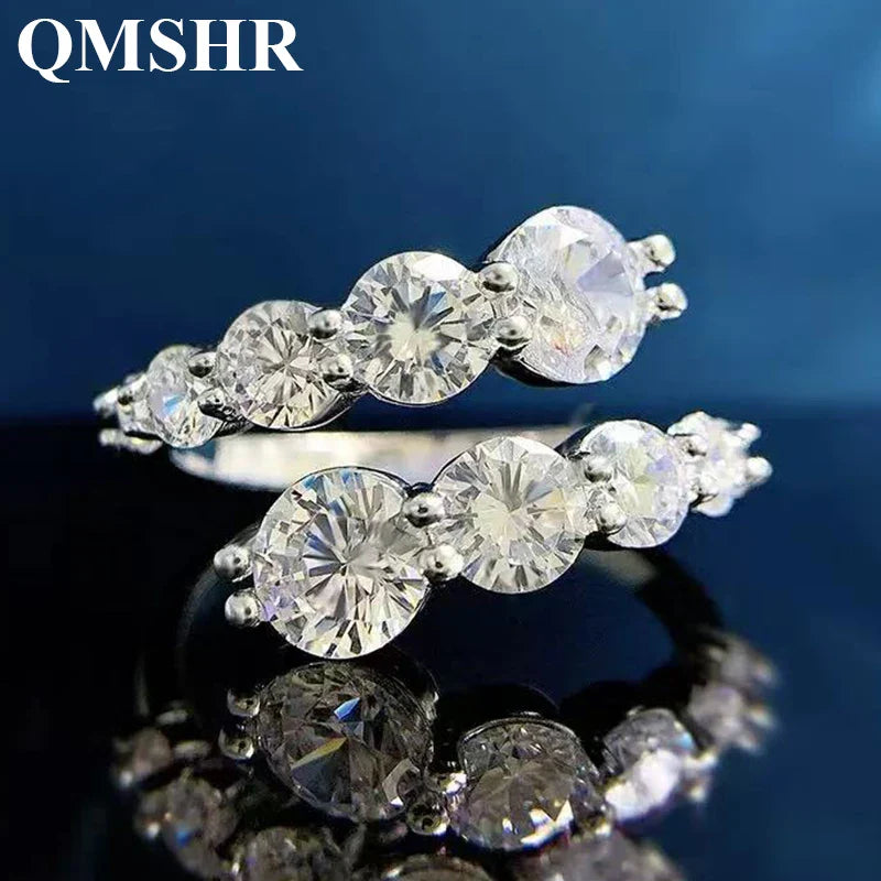 QMSHR 925 sterling silver Moissanite ring for women,Gra-certified  plated with white gold engagement jewelry gift