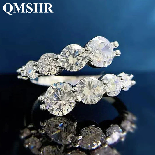QMSHR 925 sterling silver Moissanite ring for women,Gra-certified  plated with white gold engagement jewelry gift