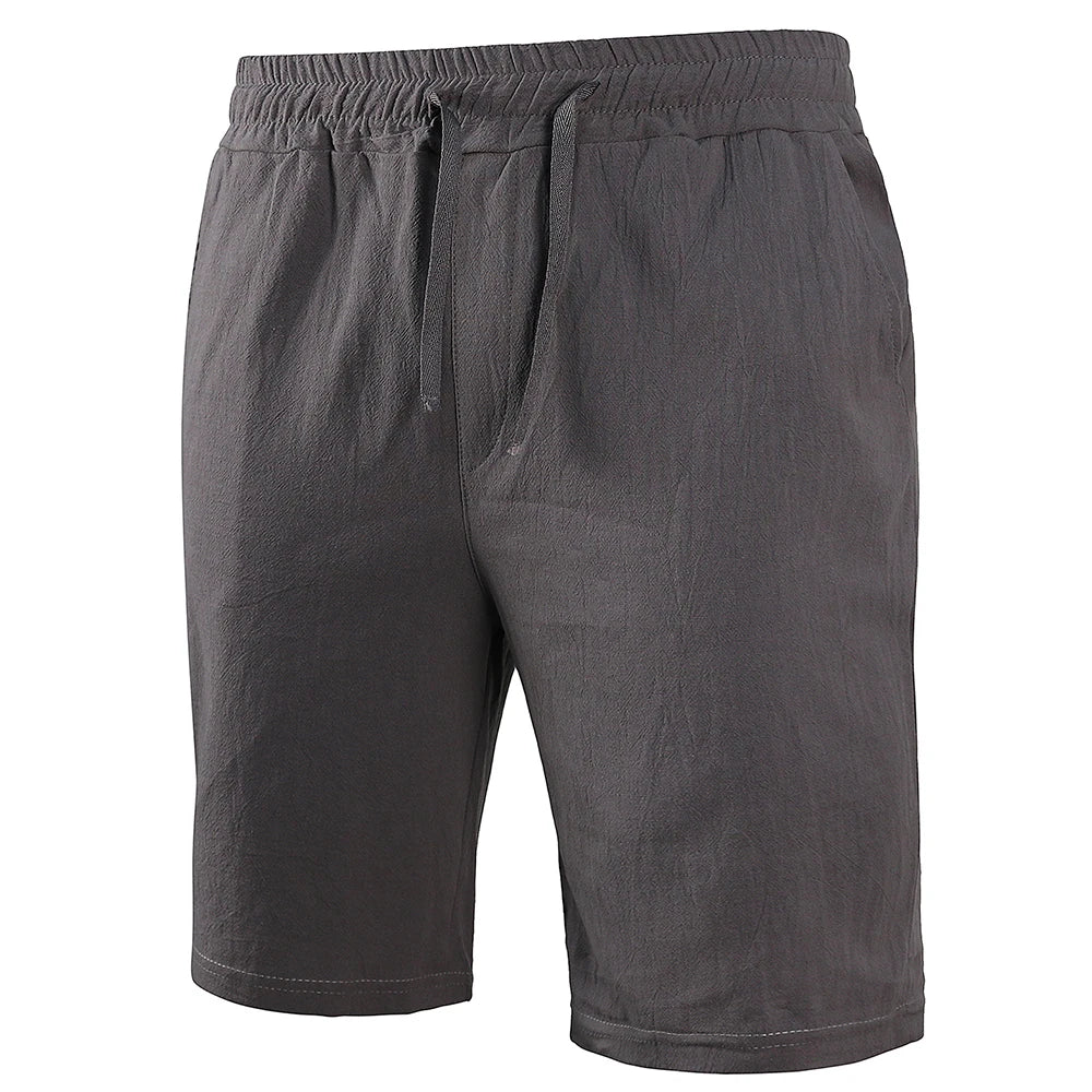 KB New Men's Cotton Linen Shorts Pants Male Summer Breathable Solid Color Linen Trousers Fitness Streetwear S-3XL