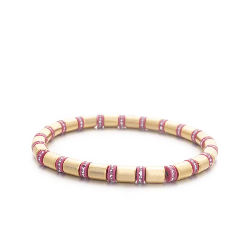 2023 New Design Paved Diamond Enamel Bracelets Colorful Beads Arrow Shape Elastic Bangle For Women Boho Stretch Jewelry