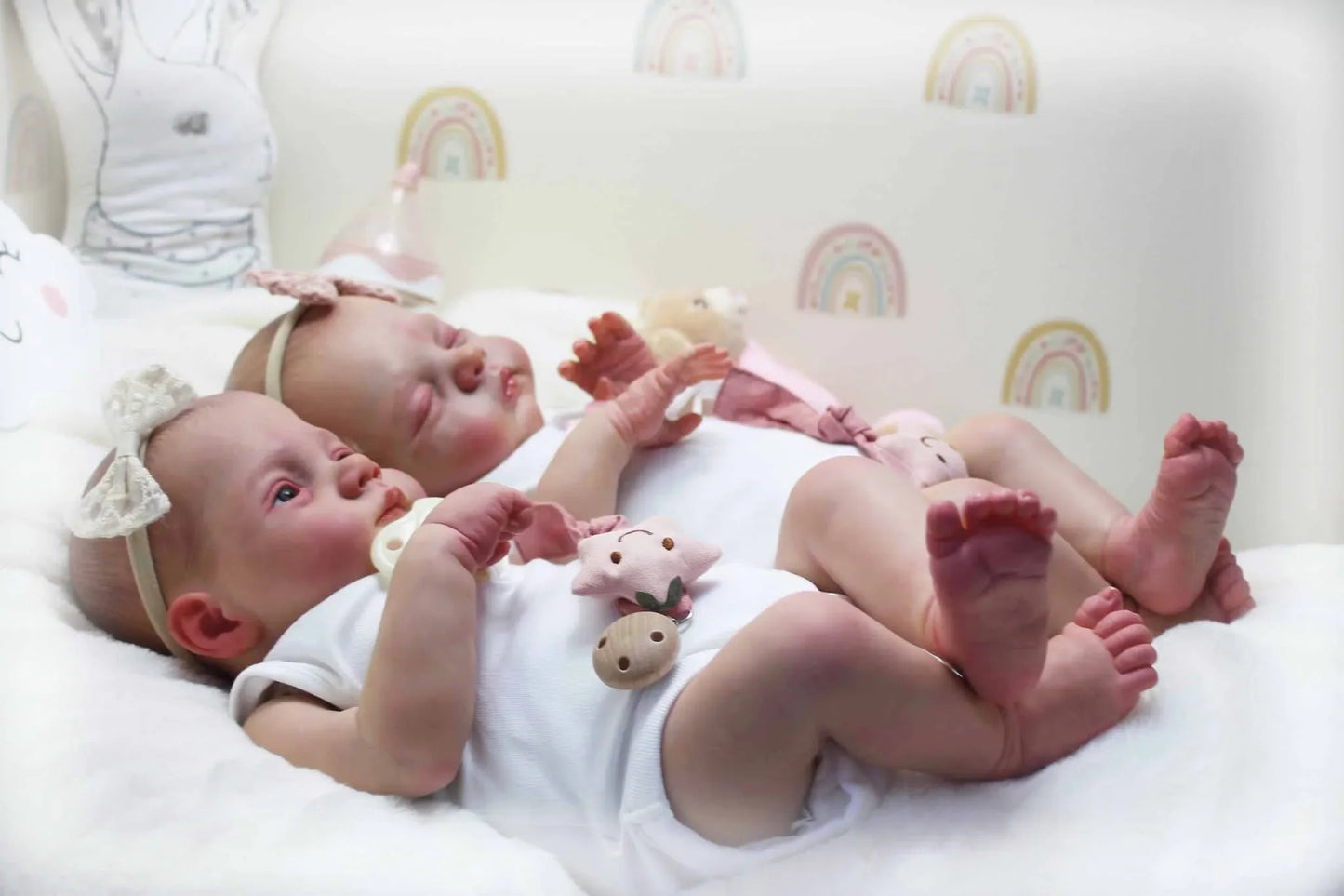 NPK 18inch Irys & Lily Twins Reborn Baby Doll Handmade 3D Skin Multiple Layers Painting Collectible Lifelike Art Doll