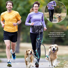 Retractable Hands Free Dog Leash with Adjustable Waist Belt for 2 Dogs Reflective