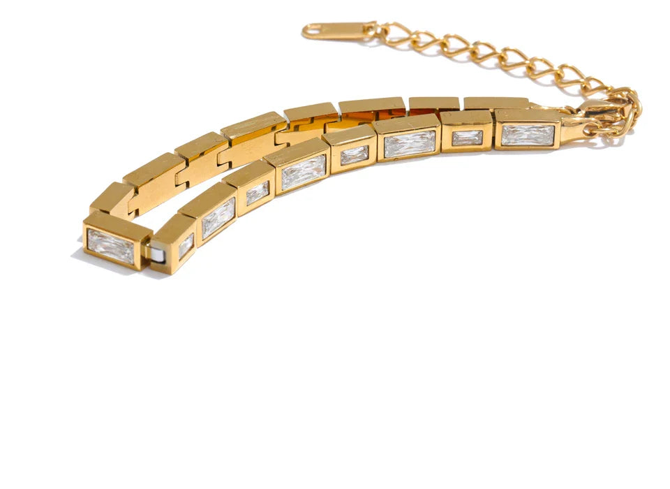 Yhpup Waterproof High Quality Shiny Cubic Zirconia Chain Premium Bracelet Bangle Stainless Steel New Jewelry