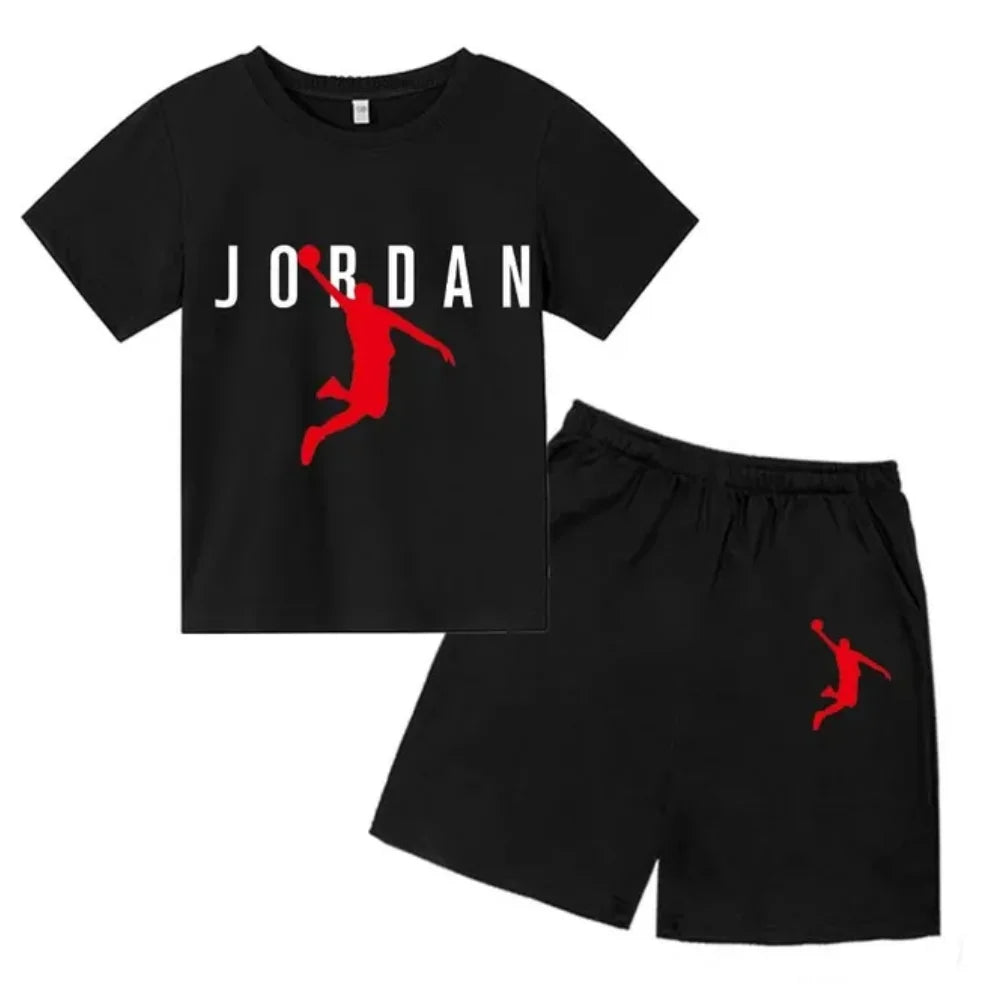 Basketball star Printing Children's T-shirt Tops +Shorts Fashion Leisure Clothing Toddler 3-12 Year Boys Girls Round neck Set