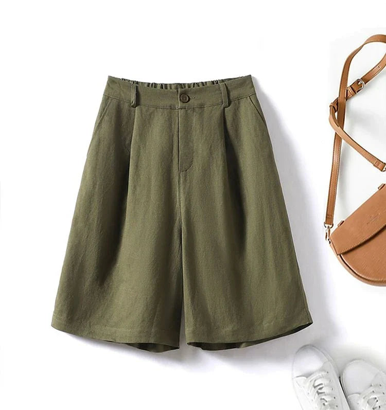 Cotton and Linen Shorts for Women Summer 2025 Loose High Waisted Wide Leg Pants Casual Versatile Solid Retro Straight Shorts