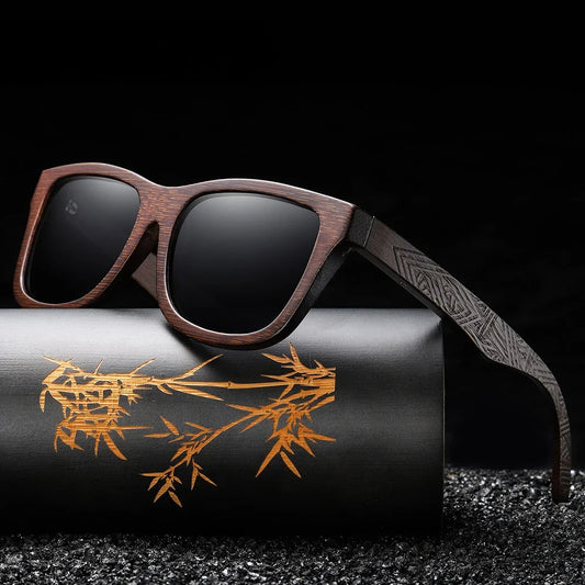 Natural Bamboo Wooden Handmade Polarized Sunglasses Unisex Retro Oversized Frame UV Protection Sun Glasses With Gift Box
