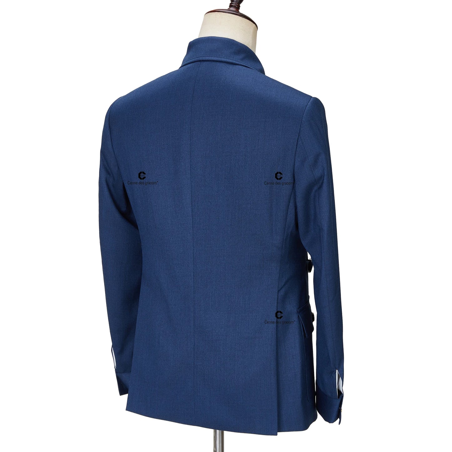 Tuxedo for Mens: Blue Safari Men Suits Gold Button Square Collar Tailor