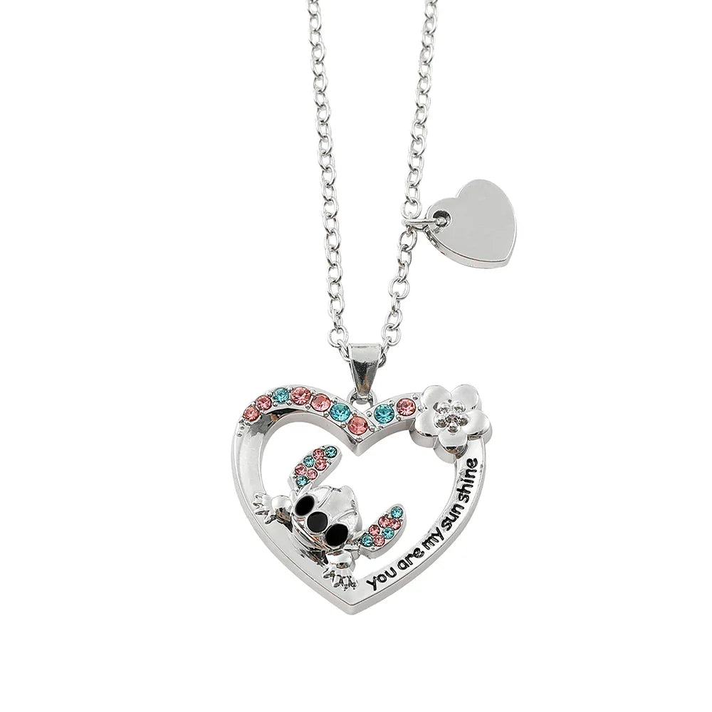 Disney Stitch Cartoon Pendant Necklace Cute Filled Rhinestones Jewelry Personality Sweater Chain Gift for Fashion Lovers