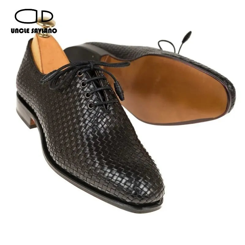 Uncle Saviano Luxury Oxford Dress Men Shoes Fashion Wedding Party Best Man Shoe Woven Leather Formal Designer Shoes Men Original