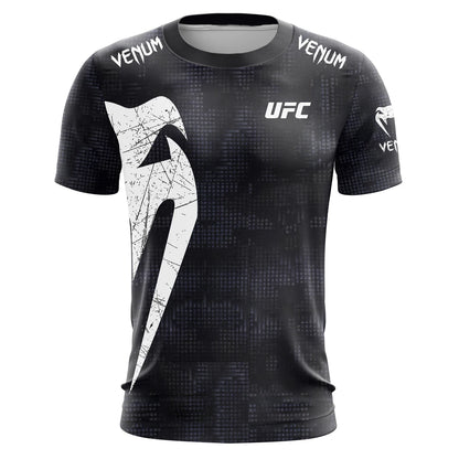 Trendy UFC Men’s Black White T-shirt Summer Casual O-neck Short Sleeve 3D Print Top for Boxing Fitness Training