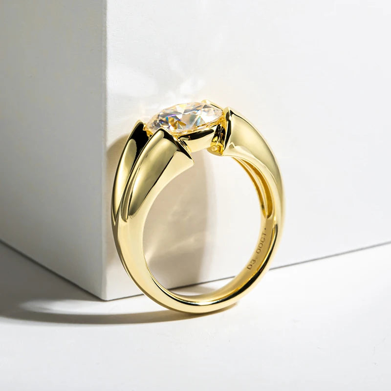 925 Sterling Silver Ring Woman Yellow Color Wedding Bands Engagement Gift