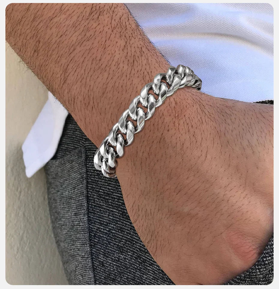 Vnox 18cm/20cm/22cm Stainless Steel Bold Cuban Bracelets for Men Women,6mm/8mm/10mm/12mm Width Miami Curb Links Wristband Gift