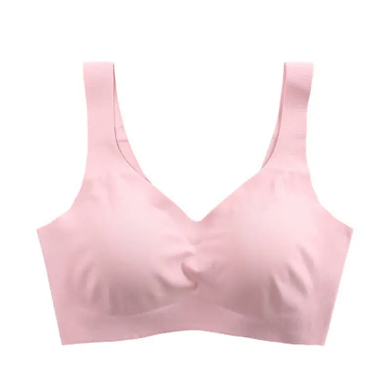 Women Seamless Ice Silk Bra Removable Chest Pad Lifting Bralette Underwear