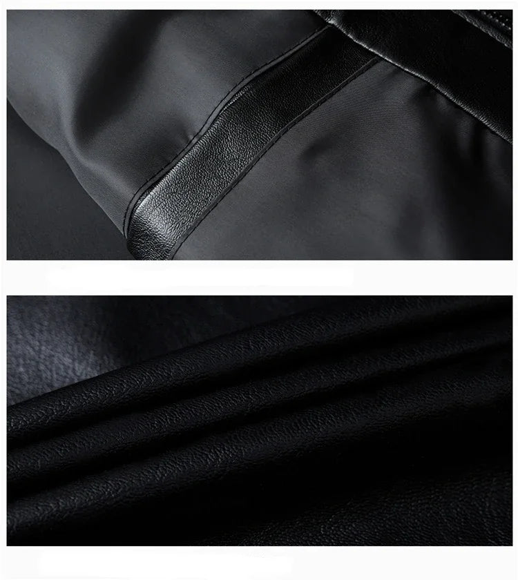 Men Black Biker PU Leather Coat Korean Fashion Men Pu Leather Jacket