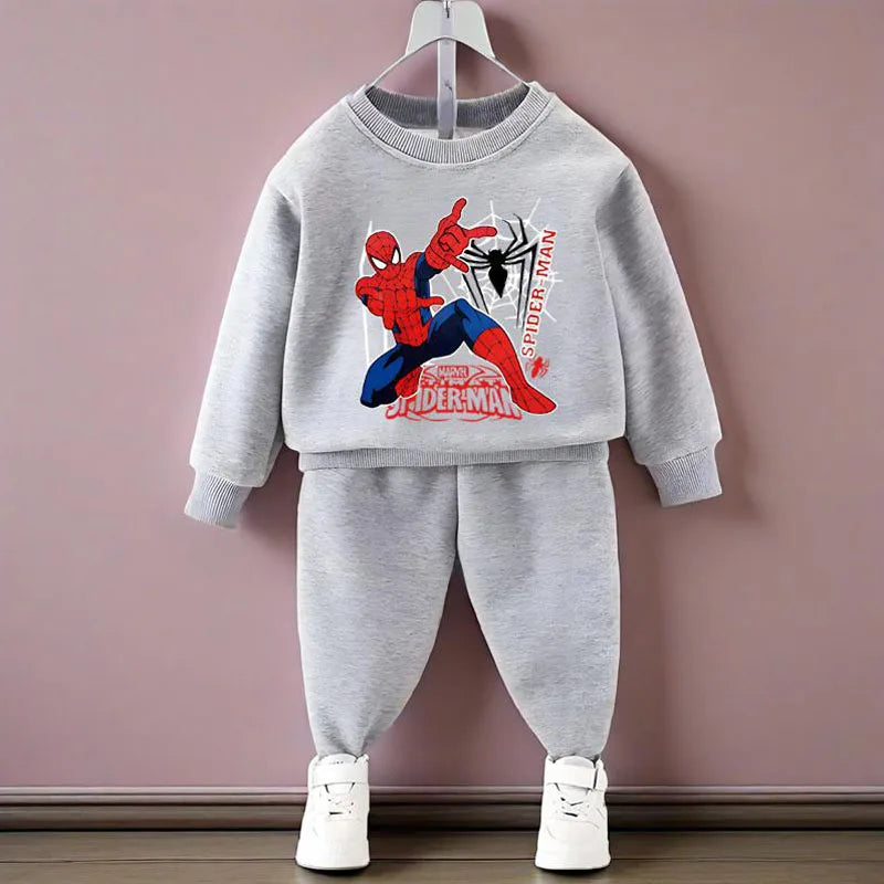 DISNEY Fall Anime Spiderman Boys Long Sleeve Hoodies Sets Children's Pullover and Trousers Two Piece Suit Kids Casual Sweatsuit