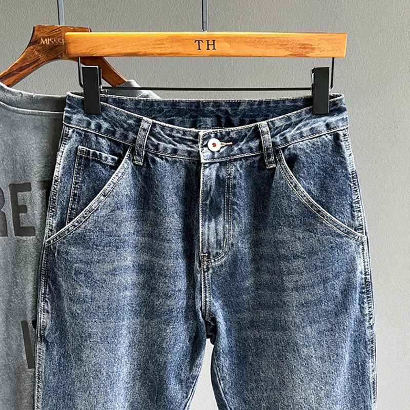 Vintage Jeans Men Fashion Loose Tapered Drape Youth Denim Trousers Jeans