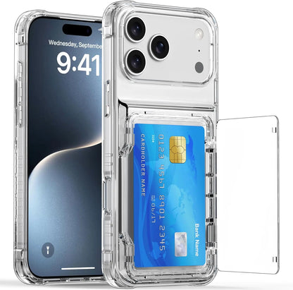 Case For iPhone 17 Pro Max 17 Air 16 Pro Max 15 Pro 15 14 Wallet Card Holder Slide Slot Slim Hard PC Heavy Duty Protective Cover