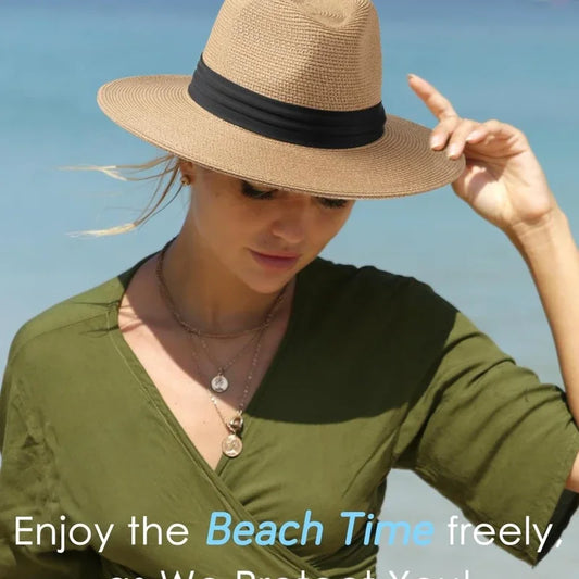 Big Size XL 63cm Travel Panama Jazz Straw Hat Summer Sun Hats for Women Men Wedding  Wide Brim Fedora Straw Beach Hat UV UPF 50+