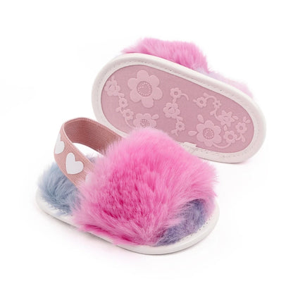 Fashion Faux Fur Baby Shoes Soft Sole Flat Princess Dress Walking Shoes Infant Non-Slip First Walkers Newborn Girl Cute Sandals
