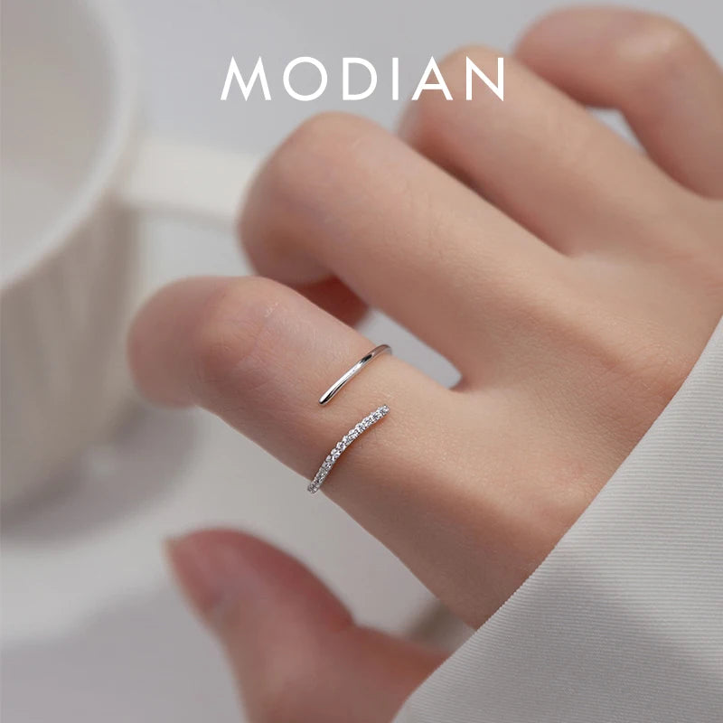 Modian 925 Sterling Silver Simple Adjustable Finger Rings Stackable Zirconia