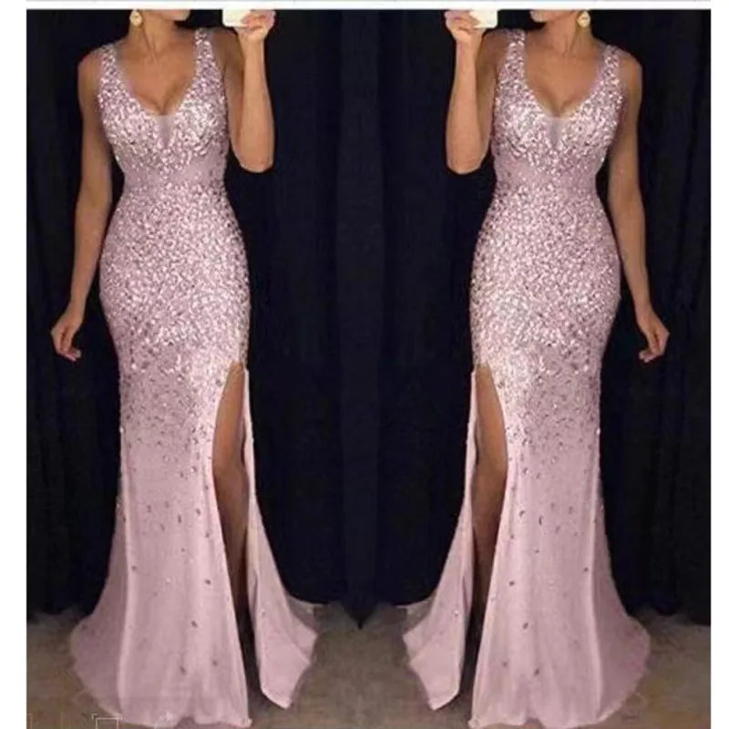 Evening wear Dresses: Split Gilded Long Evening Dress Fashion Flash