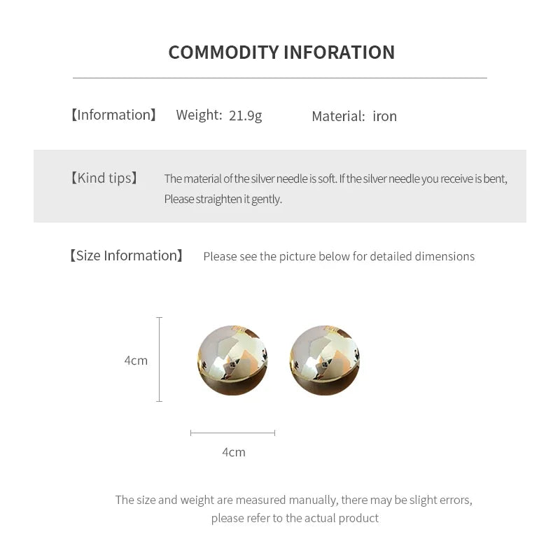 Punk Smooth Large Round Semicircle Exaggerated Metal Stud Earrings for Women Classic Gold Color Geometric Earring Ear Jewelry