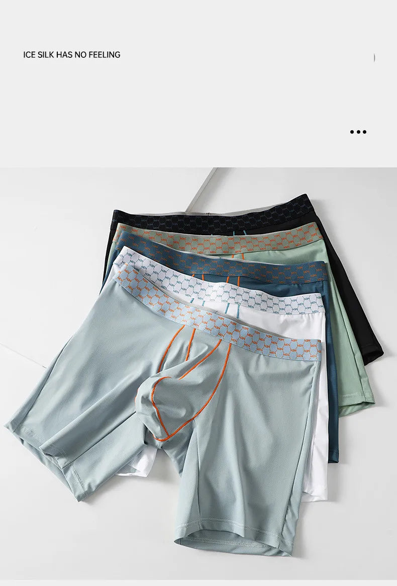 Mens Underwear Ice Silk Boxer Shorts Homme Ropa Breathable U Convex Pouch Panites Man Nylon Middle Waist Underpant Cueca M-XXL