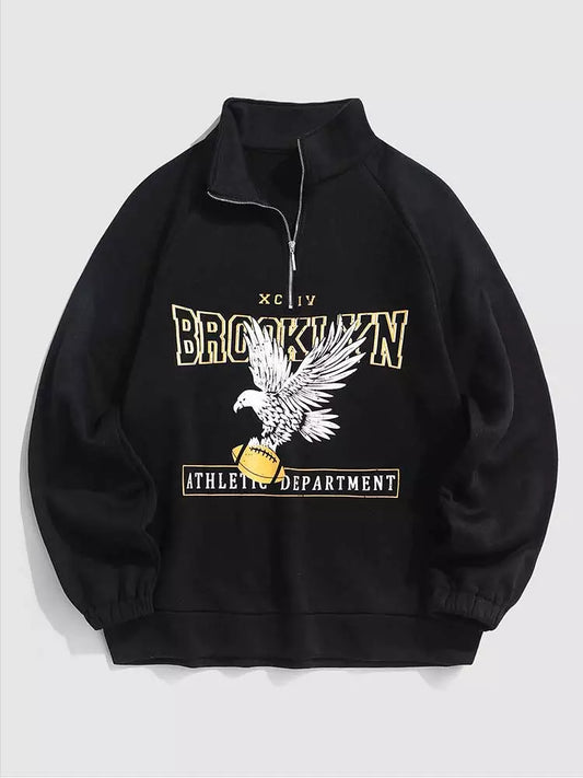 Hoodies for Men Fleece Lining Brooklyn Eagle Graphic Sweatshirt Unisex