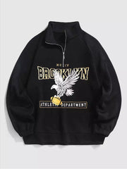 Hoodies for Men Fleece Lining Brooklyn Eagle Graphic Sweatshirt Unisex