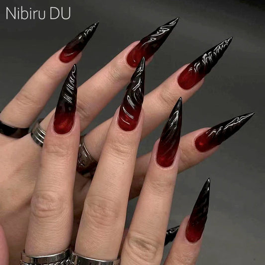 24Pcs Halloween Blood Press on Nails Set Long Coffin Glossy Acrylic Nail Tips Full Cover