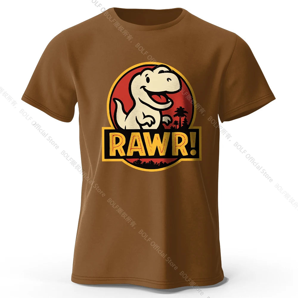 Men's Rawr Printed T-Shirt 100% Cotton Oversized Dinosaur Graphic Tees for Women Summer Tops Kawaii Streetwear