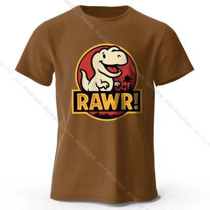 Men's Rawr Printed T-Shirt 100% Cotton Oversized Dinosaur Graphic Tees for Women Summer Tops Kawaii Streetwear