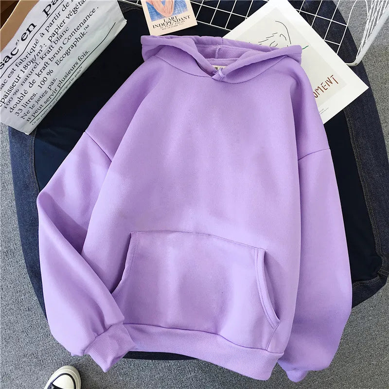 Women's Solid Color Hoodies Autumn Winter Lazy Style Loose Hooded